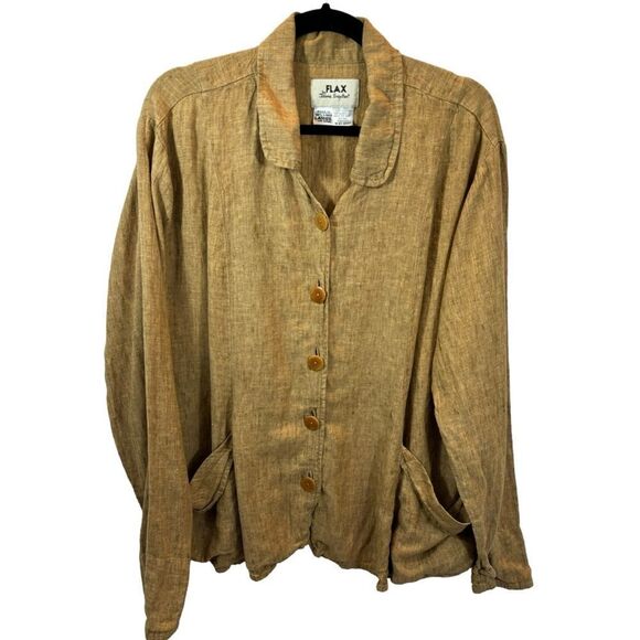 Ladies Flax Linen Button‎ Down Shirt Jacket Size Large Tan Color - Picture 2 of 13
